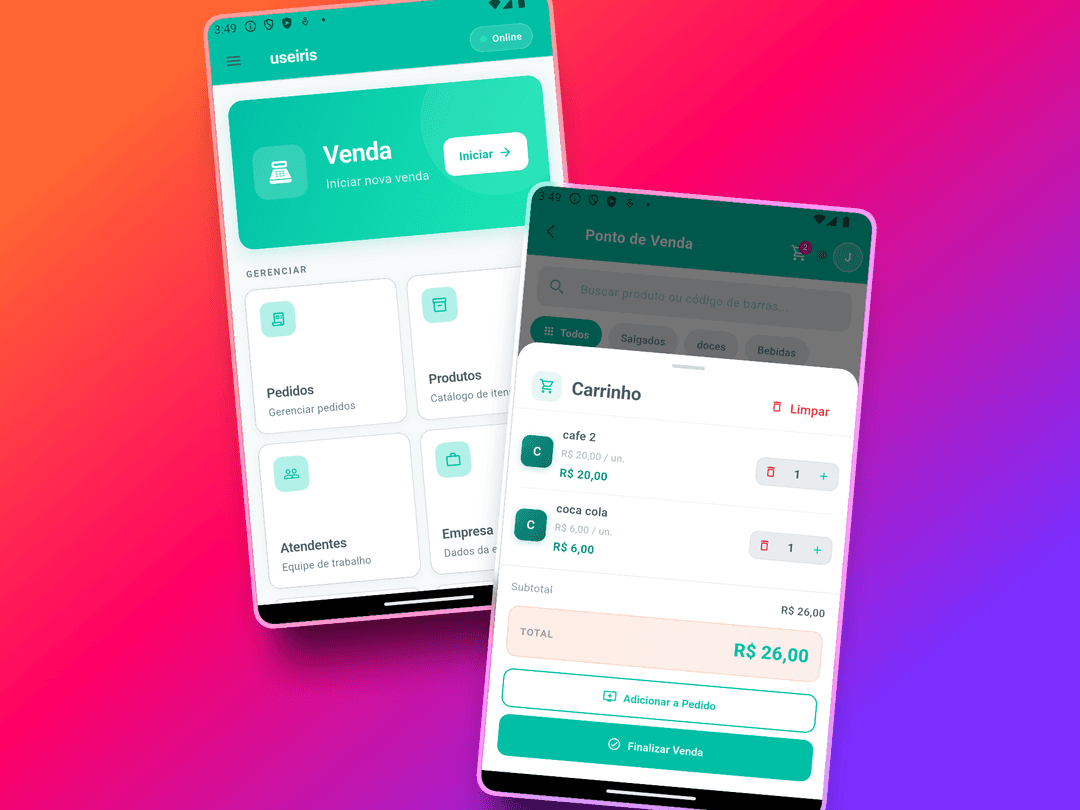 useiris no celular — telas do app